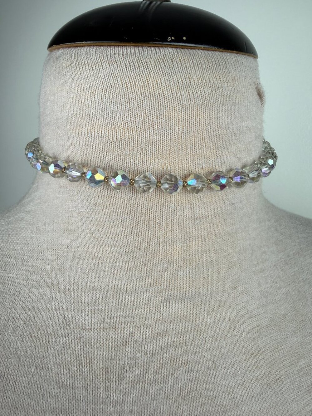 Vintage Aurora Borealis Glass Bead Necklace 15"